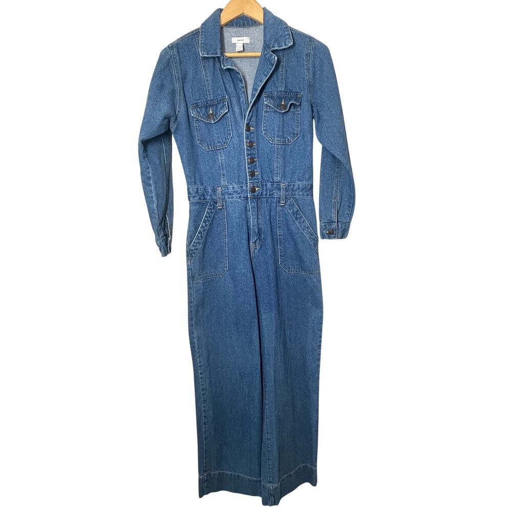Forever 21 Denim Jean Coverall Overall LS Button Top Size Small